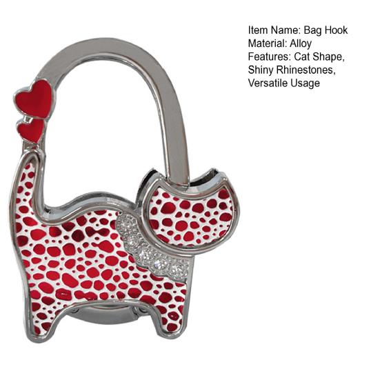 Cat-Shaped Bag Hook with Shiny Rhinestones Decor Non-Slip Base Foldable Desk