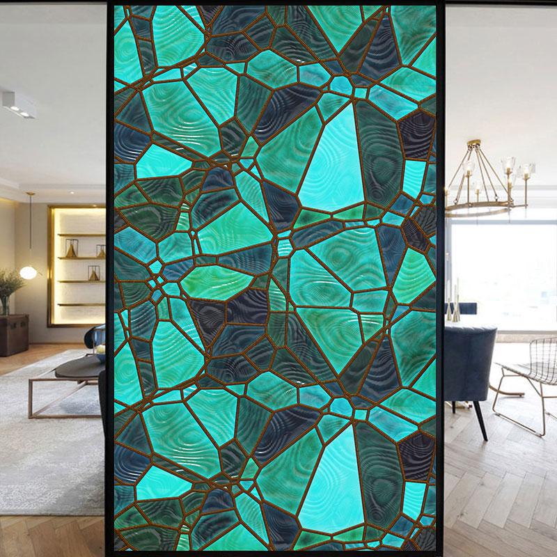 Colorful Stained Frosted Glass Film Modern Art Geometry Pattern Window Stickers Opaque Self-adhesive European Home Decor Privacy