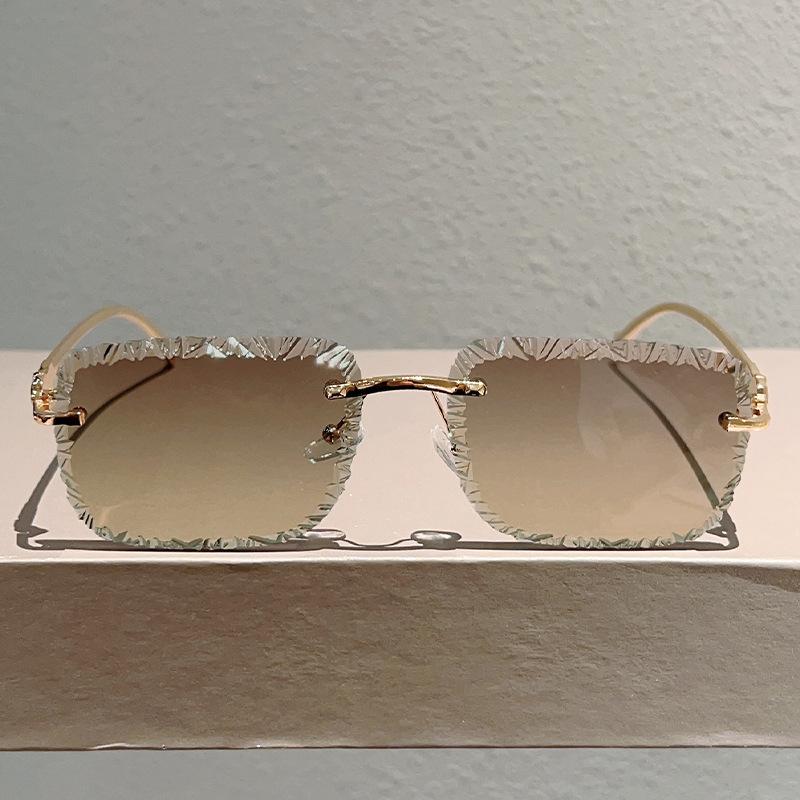 Rimless Square Sunglasses Men Women Fashion Gradient Lens Trendy Style Sun Glasses for Outdoor Driving Holiday
