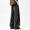 Striped splicing old jeans men's autumn American street washed scimitar wide-leg pants retro loose straight trousers