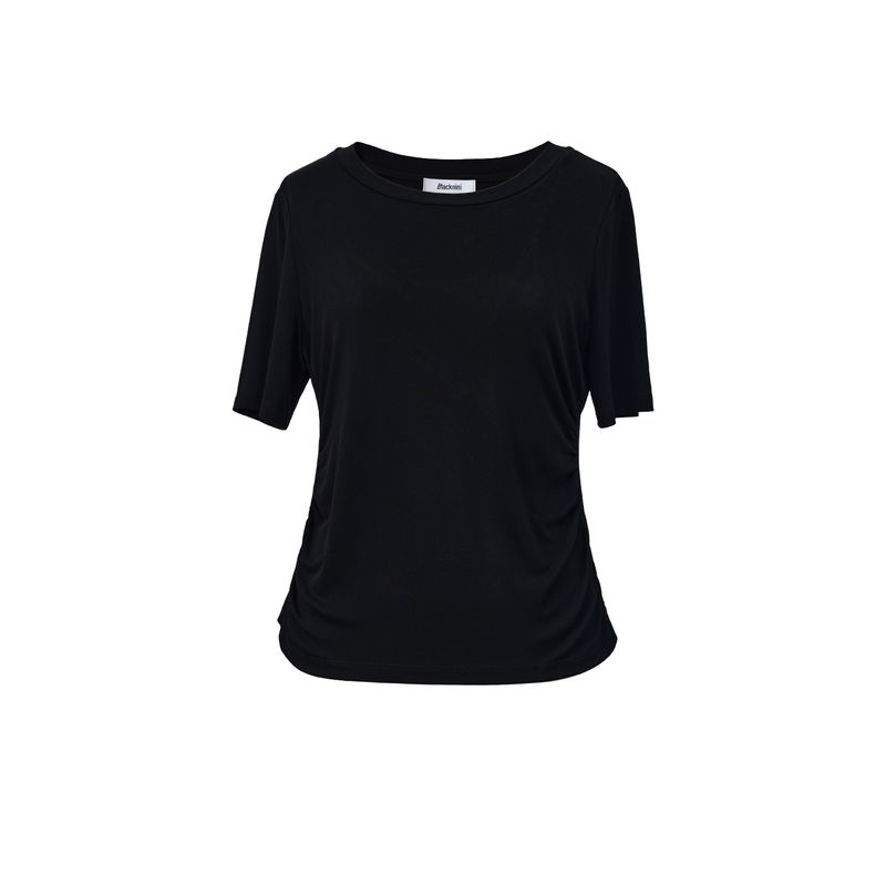 Blacknini (Three Colors) "Smooth T" High Density Mulberry Silk Smooth Elastic Waist-Tightening Short Sleeve T-shirt Top