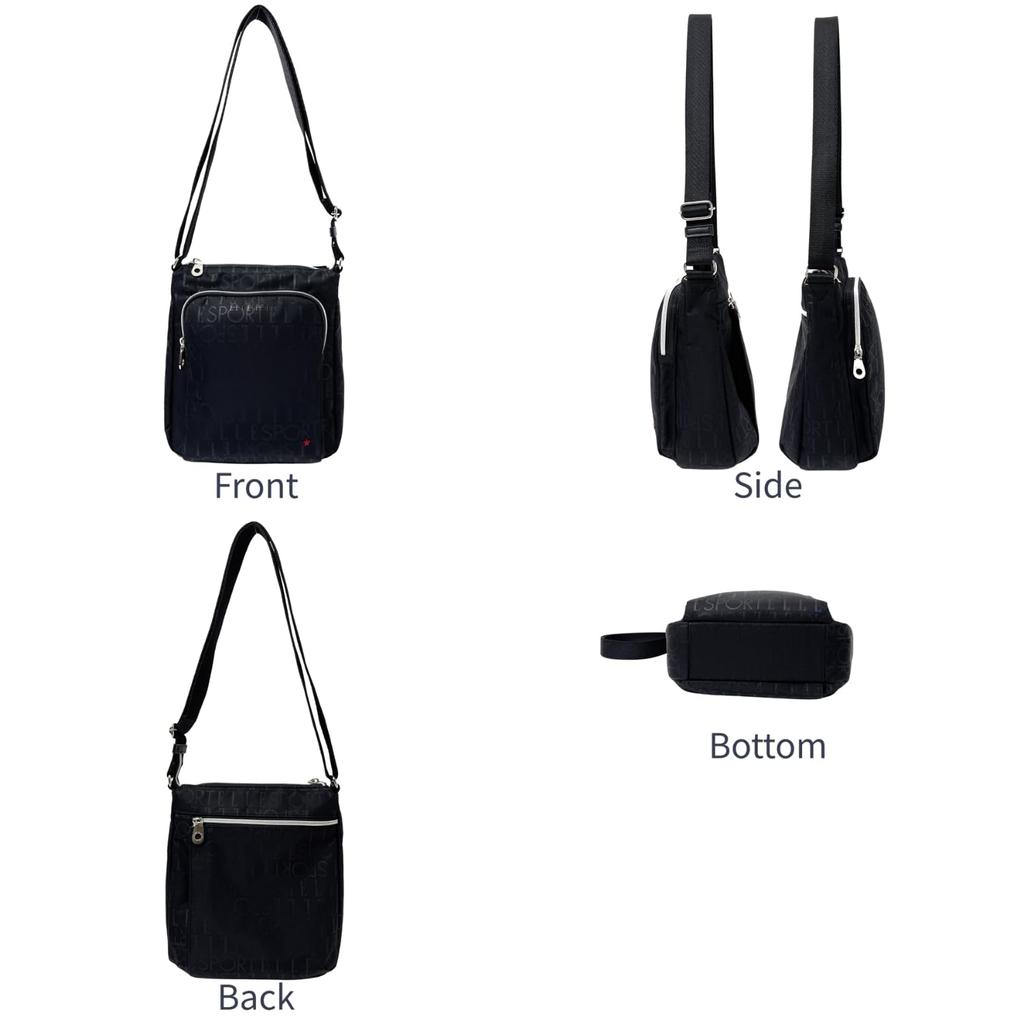 Elle Sports Star Series Shoulder Bag, Water-Repellent, Lightweight, Vertical Design (Black)