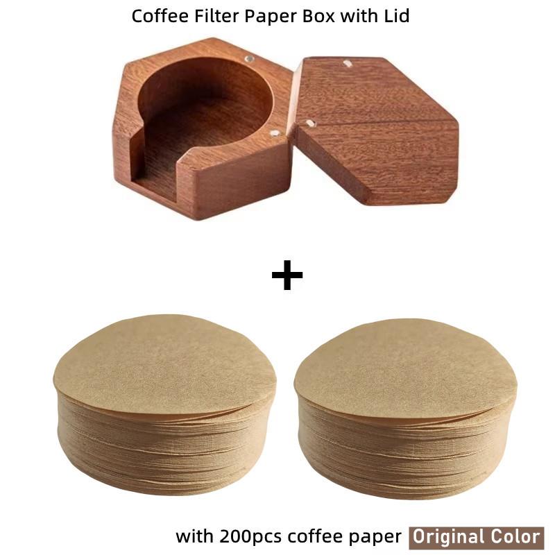 51/53/58mm Coffee Filter Paper Box Solid Wood Round Mocha Pot Filter Paper Box with Cover Lid Coffee Paper Filter Storage Box