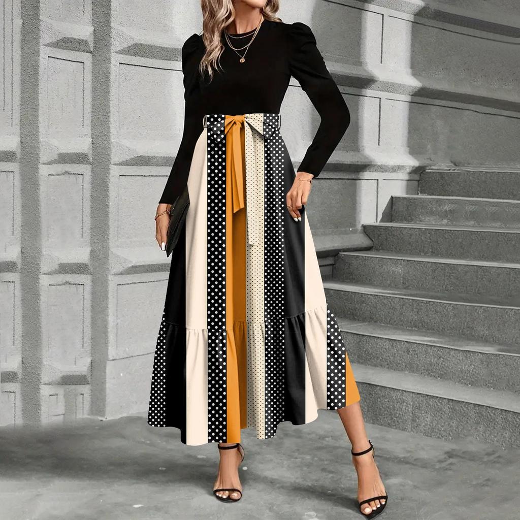 Sukienka damska z nadrukiem kwiatowym i wysokim stanem, modna i elegancka