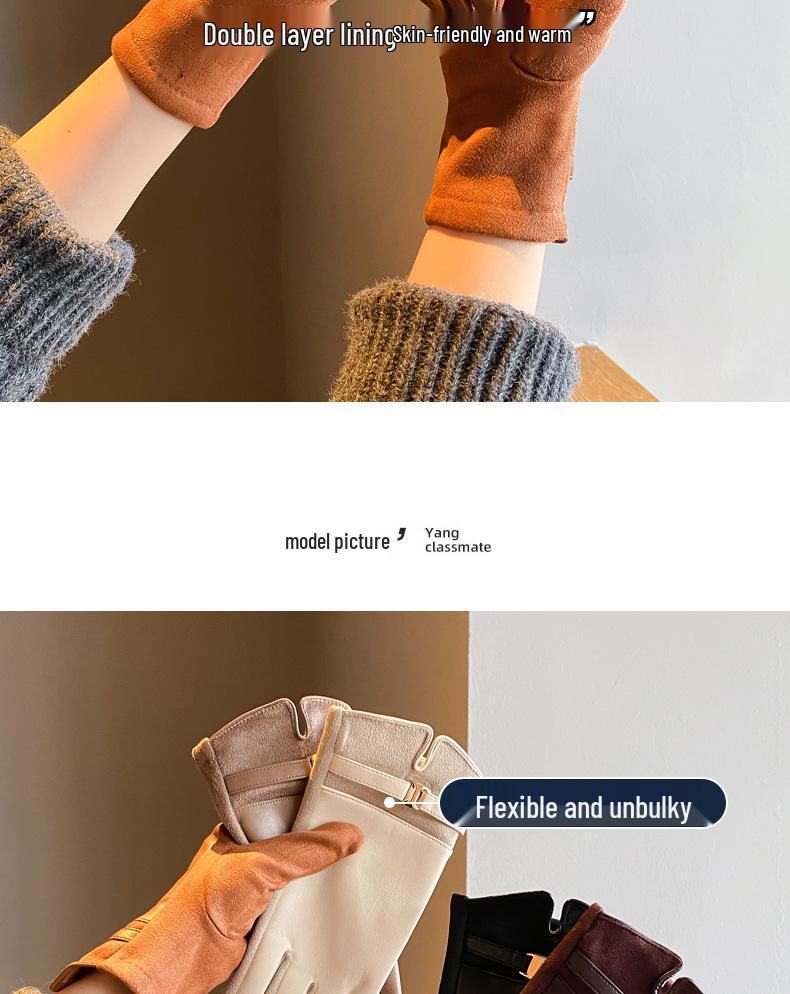 Women's Fingerless Faux Leather Winter Gloves - Thick Velvet Lining, Cold-Proof for Cycling & Driving