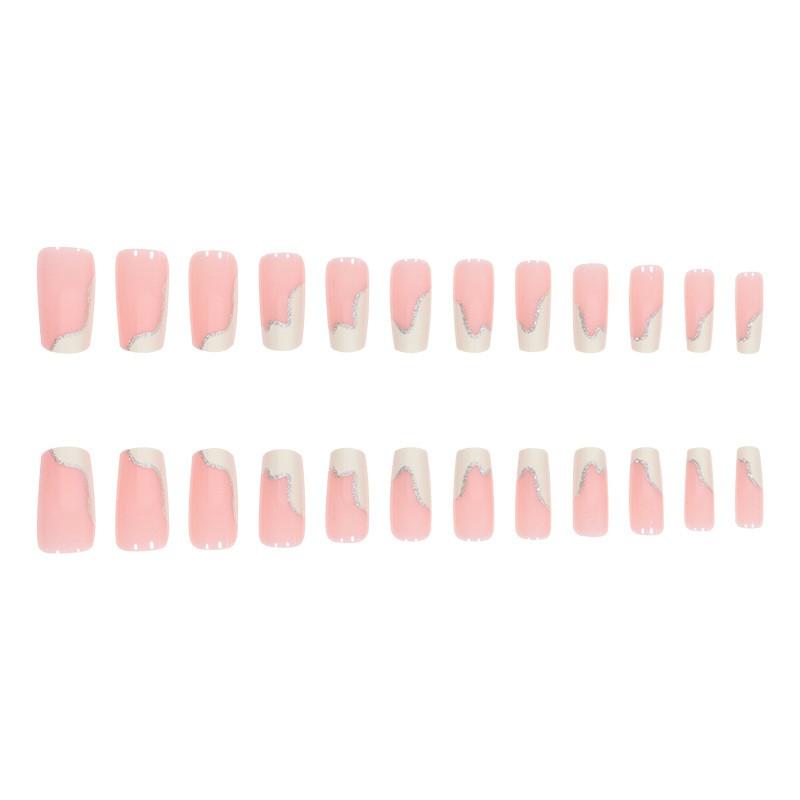 Reusable Press-On Nails Medium Length With Glitter Powder Detachable Artificial Nail Tips Women