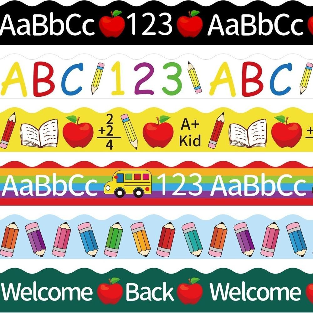 

6pcs/set Colorful Bulletin Board Trim Pencil Printed Back-to-School Decor Blackboard Decorative Stickers Self-Adhesive DIY