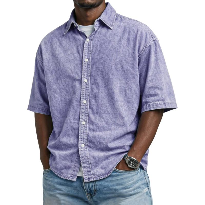 Summer Daily Business Casual Short Sleeve Shirts Men Solid Turn Down Collar Loose Blouse Male Tops