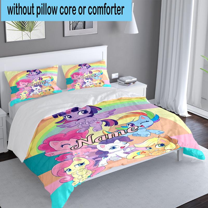 Custom Name 3PCS Pony Friends Forever Bedding Set Including 1pc Duvet Cover And 2pcs Pillowcases for Bedroom, Dormitory Gift Home Decor