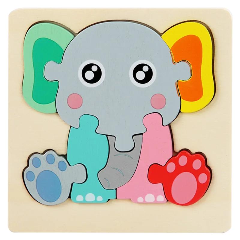 Baby Wooden Toys 3D Puzzle Cartoon Animal Intelligence Cognitive Jigsaw Wood Puzzle Early Educational Toys for Kids Gifts
