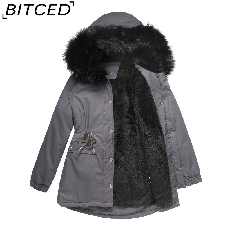 

BITCED Fall/Winter Puffer Jacket for Women with Fleece Lining, Fur Collar, Hooded Warm Coat, Loose-Fit Cotton Jacket XXXXL серый