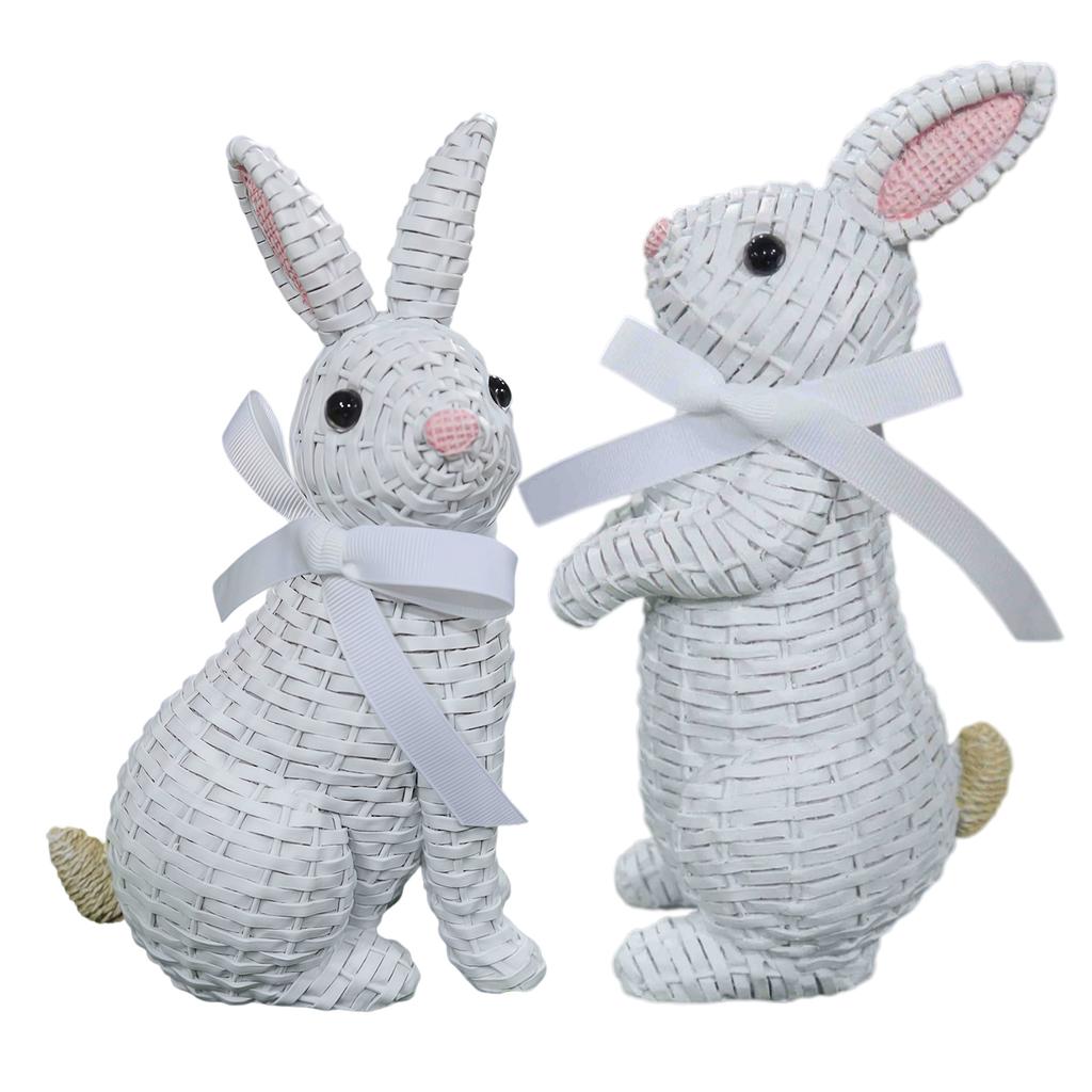 Resin Rattan Easter Bunny Vine Weaving Effect Wicker Bunny Decor Figurine Statue Decorative Ornament for Spring Table Decor