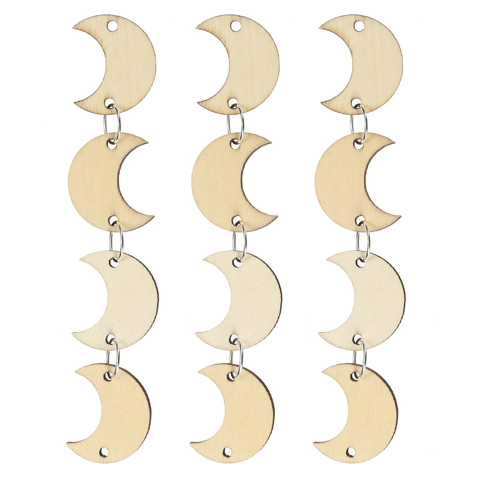 

100pcs Wooden Moon Unfinished Wood Moon with Holes Blank Wooden Cutouts Ornaments Natural Wood Pieces for Christmas Party