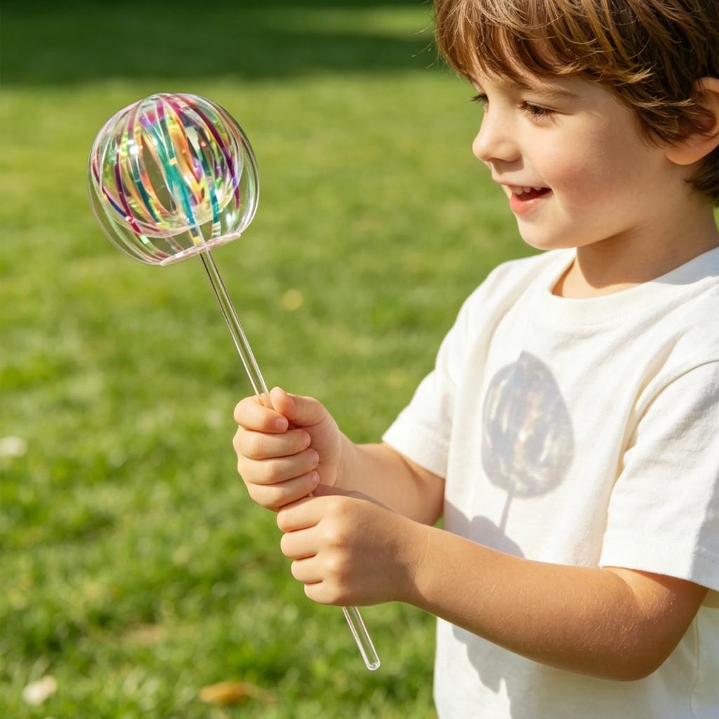 Rotating Magic Bubble Wand Stress Relief Toy with Rainbow Effect for Sensory Play and Relaxation Suitable for Kids and Adults