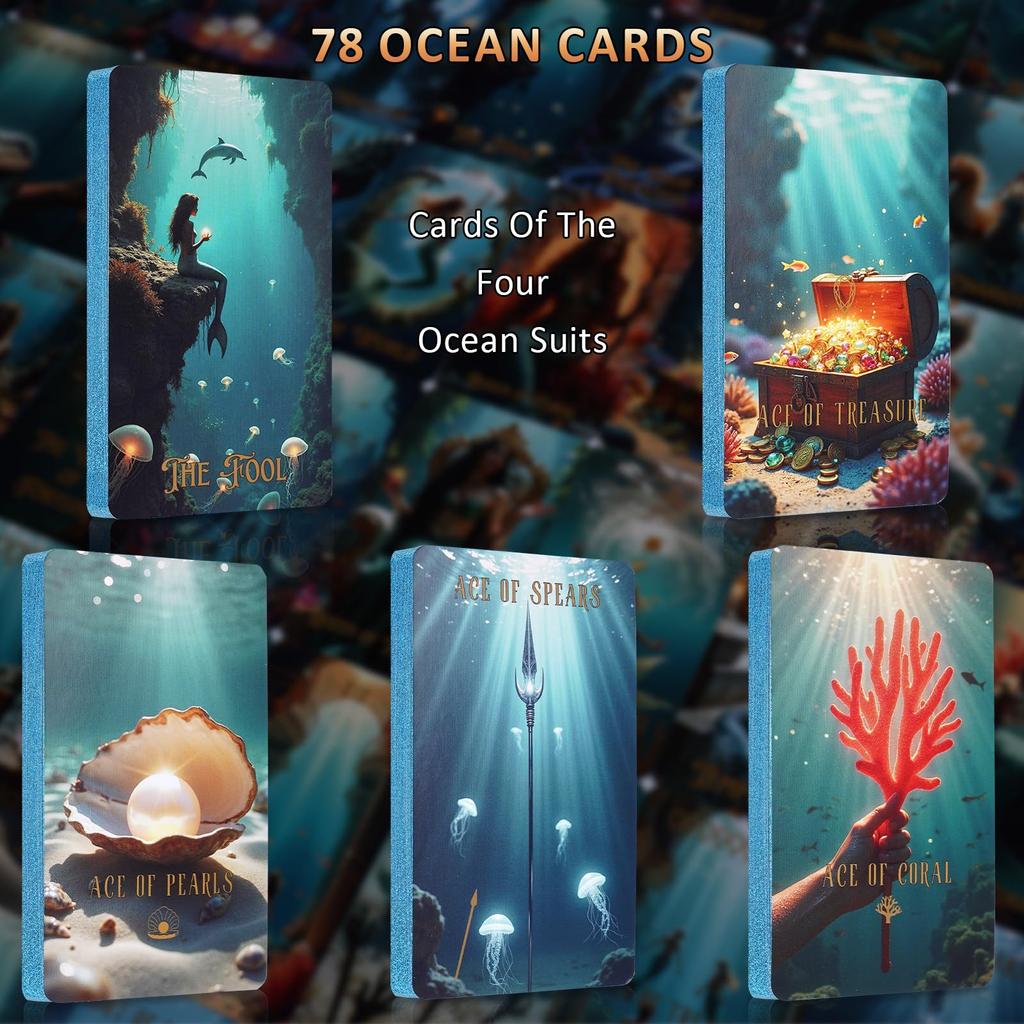 XSYLOHXL Ocean Tarot Cards with Beginner's Guidebook, Unique Pretty Gold Foil Tarot Oracle Deck Set with Beautiful Box, 400GSM, 78 Cards, Standard Siz