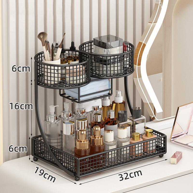 1Pc Lightweight Varnished Metal Makeup Storage Rack - No - Installation, Ideal For Vanity Countertop, For Lipstick & Skincare