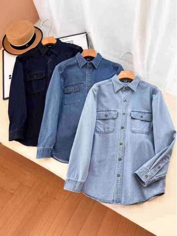 Unisex Washed Denim Long-Sleeve Loose Shirt, Casual Spring/Autumn Outerwear