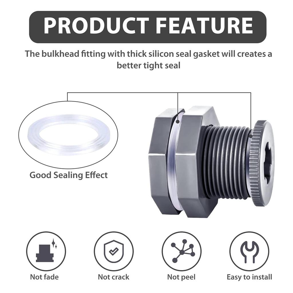 3/4 Inch PVC Tank Adapter Bulkhead Fitting Durable Threaded Connector With Cap For Ponds And Water Tanks