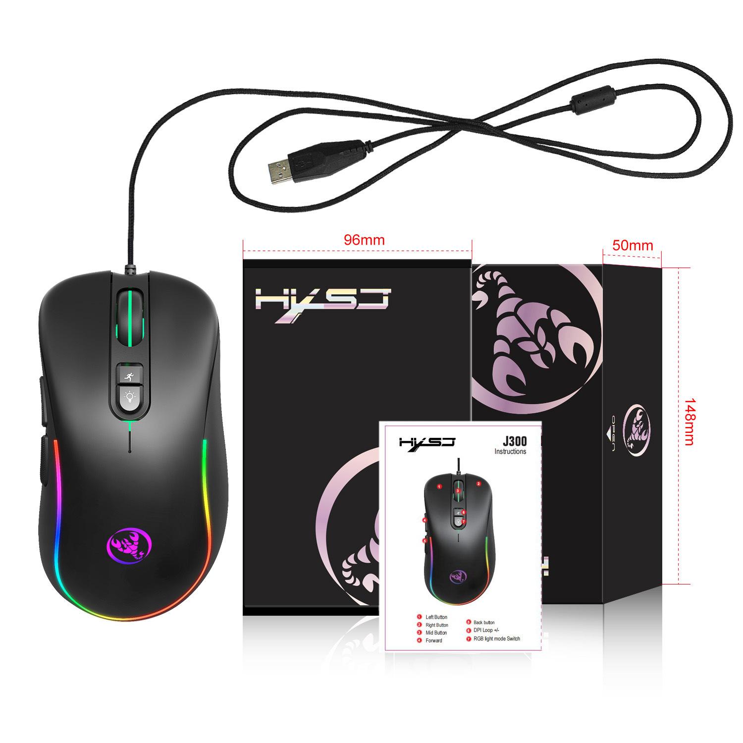 

J300RGB Macro Programming Game Mouse With 7 Buttons To Turn Off Lights, Supports Various Games Wired Mouse