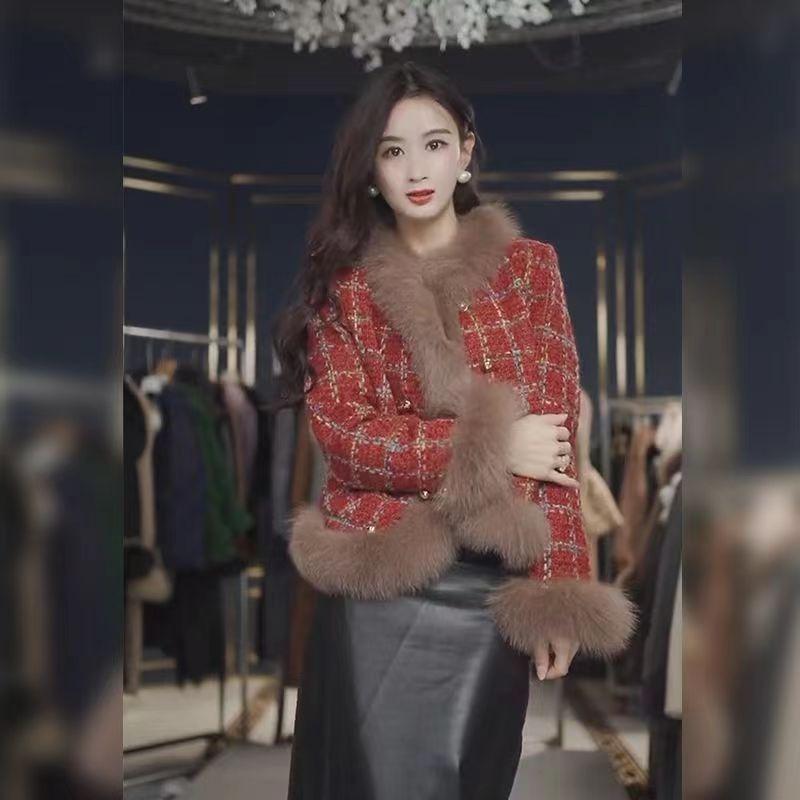 Green coat women's new winter fur integrated down cotton imitation fur top cotton coat