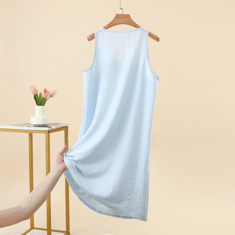 Summer Women's Yunjin Cotton Solid Color Sleeveless Cami Tank Dress Loose Fit Casual Home Nightgown Fashion Daily Outdoor Loungewear Dress