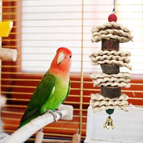 Parrot Cage Toy Rich Nutrition Bite Resistant Eco-friendly Natural Corn Husk Grass Chewing Skewer Toy Bird Supplies