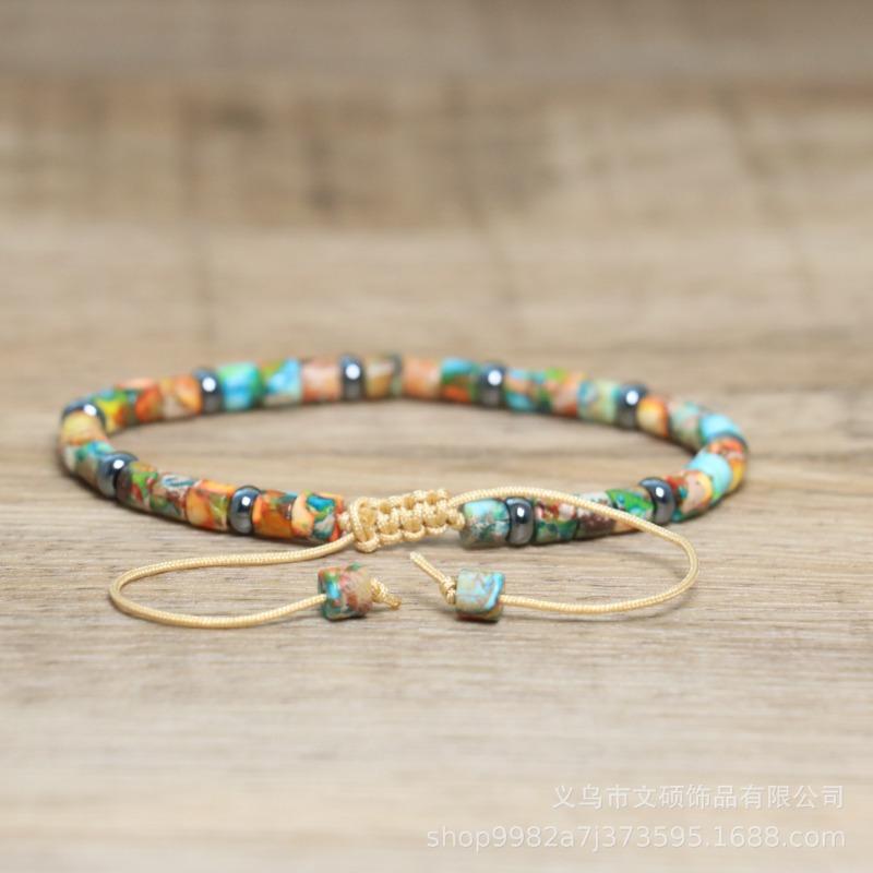 Rainbow Imperial Jasper Square Bead Bracelet – Hematite Accent Adjustable Boho Jewelry, Joy Energy Gift for Men & Women