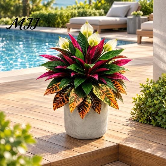 Realistic Artificial Ferns Fern Plant, Autumn Themed Faux Greenery Arrangement, UV Resistant Fake Sunroom Decoration Plants Leaves for Garden