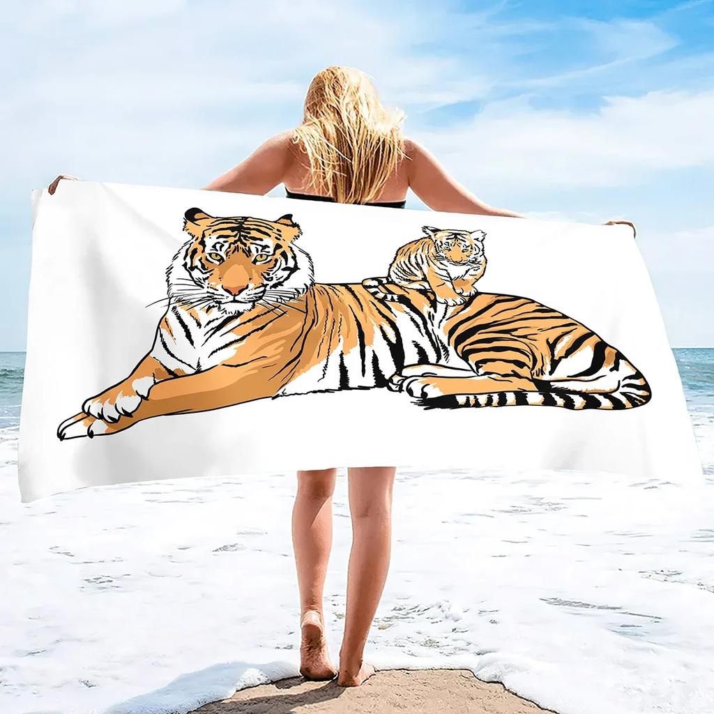 Absorbent Beach Towel Tiger Print Sand Free Lightweight Quick Dry Gym Sunbed Pool Swim Travel Towels Blanket for Men Women