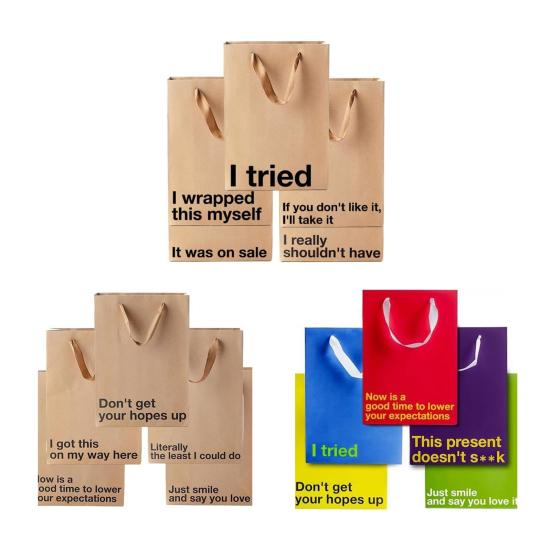 5 Stück Quadratbodenbeutel Mittlere Größe Dickes Papier Geschenktüten mit Henkeln Weihnachten Büropartys Geschenktüte