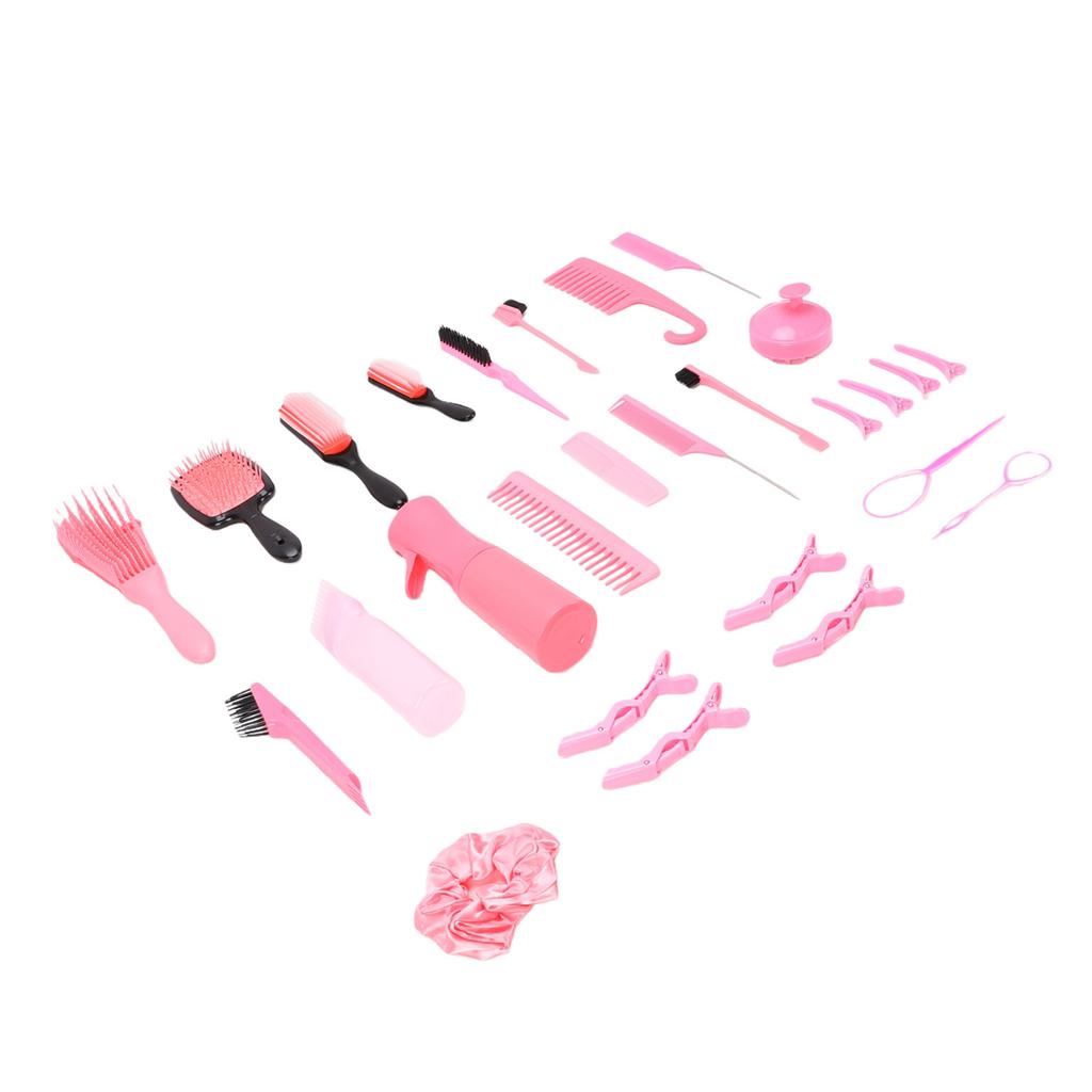 27pcs Hair Styling Combs Set with 200ml Spray Bottle Hair Styling Combs Set for Home Salon Pink