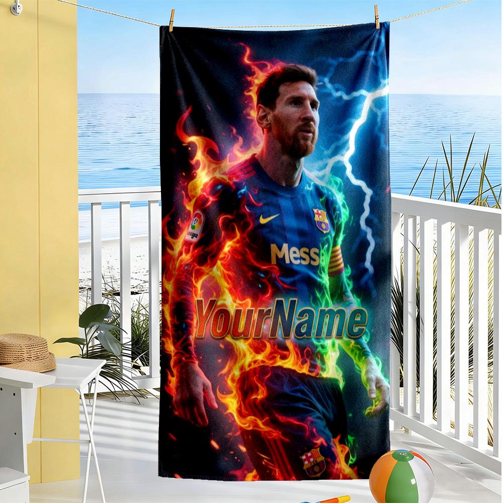 Messi Personalized Text Beach Towel High Absorbency & Quick-Dry Ideal for Travel Outdoor Swim Pool Yoga Surf Camping Hiking Gym Gift Holiday