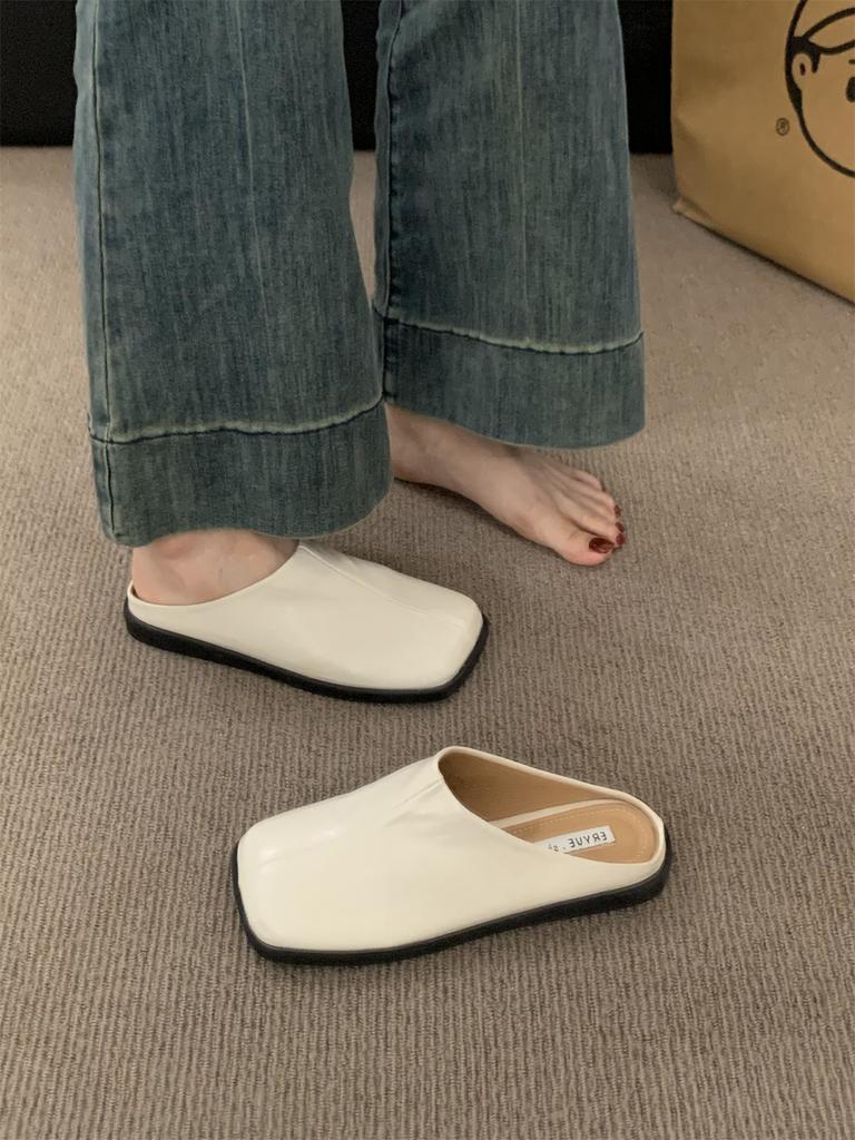 Fashion 2025 Summer New Low Heels Mules Shoes for Women Square Toe Slippers Women Chunky Heel Cover Toe Slippers Shoes Zapatos De Mujer