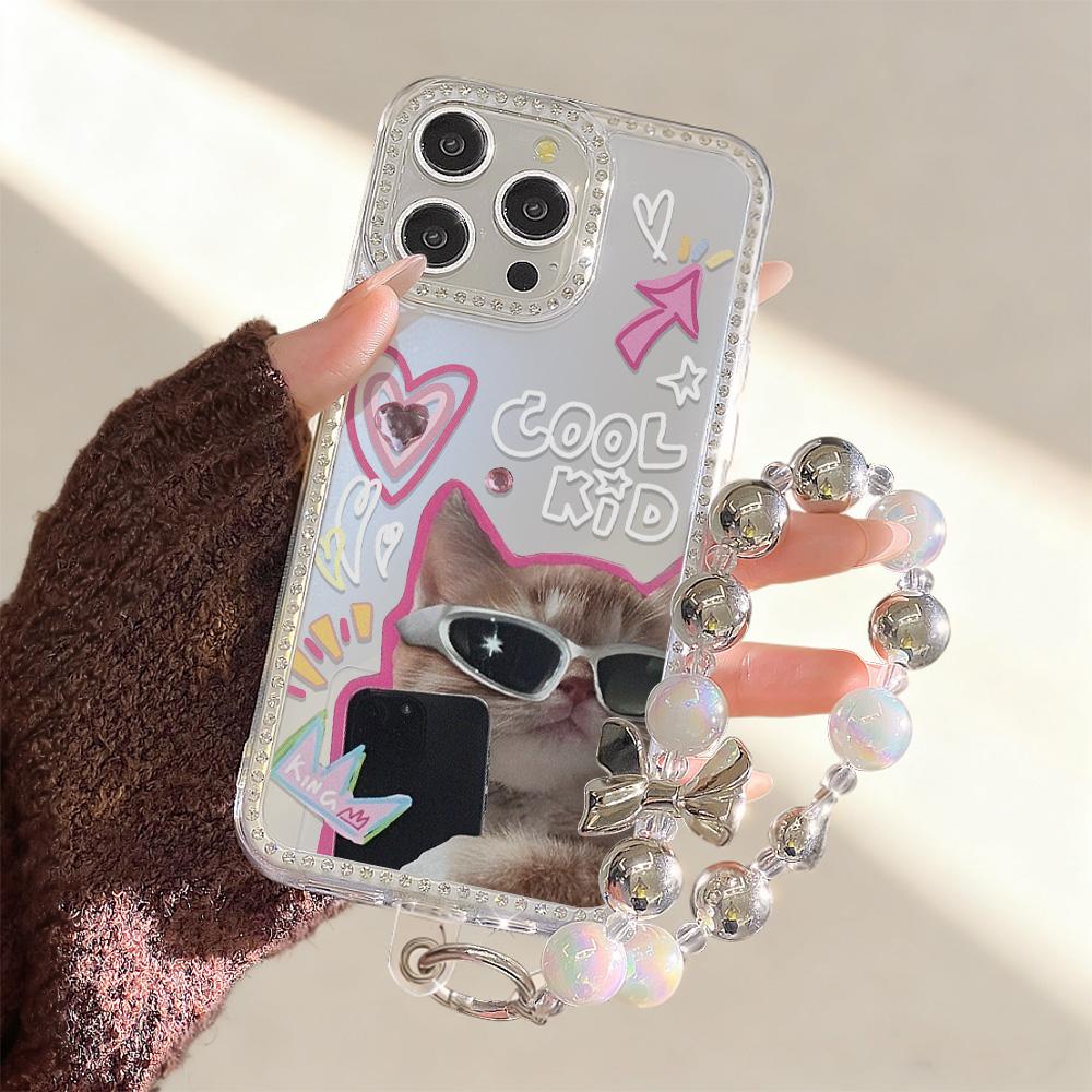 Armbandkette Handyhülle Für iPhone 17 16 15 13 14 für 17Air 17 12 14 16 Pro 17 14 16 Pro Max Funkelnder Diamant Niedliches Muster Hartschale Mit Trageband