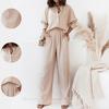 2 Piece Outfits for Women Long Sleeve Button Down Shirts And Wide Leg Pants Sets Casual Tracksuit Loungewear