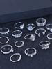 15pcs/Set Knuckle Water Drop Hollow Rhinestone Heart Design Open Rings Vintage Silver Color Women Ring Valentines Jewelry Gifts