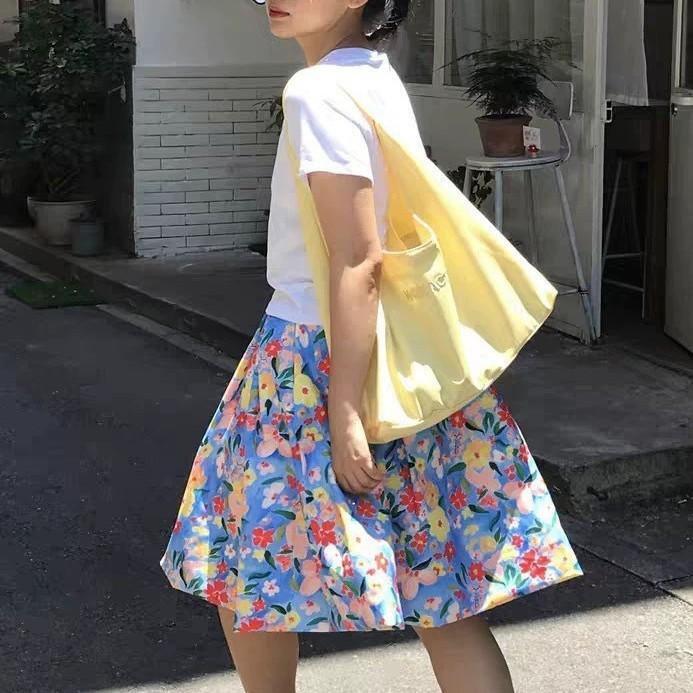 Yellow letter nylon canvas bag women's new large-capacity shoulder commuter shopping bag