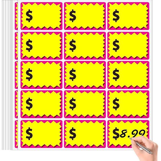 300 Pcs Removable Garage Sale Stickers, Burst Star Adhesive Yard Sale Price Stickers with Space to Write Pricing (2 x3 ), Price Tag Rummage Sale