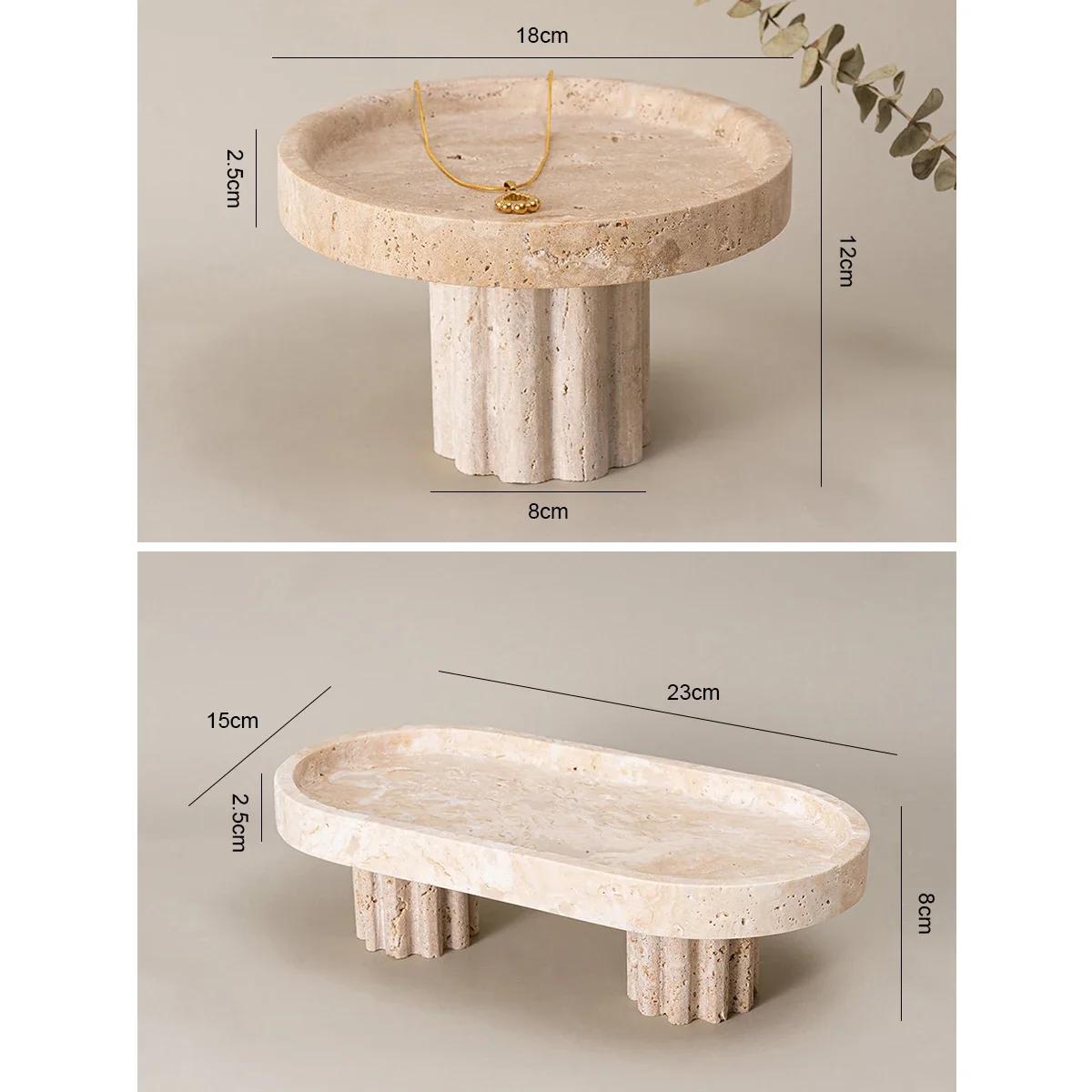 Поднос из бежевого травертина и мрамора с ножкой — фото 7