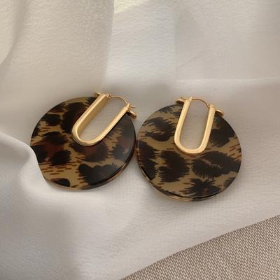 Niche Unique Design Leopard Print Circle Ear Buckle Fashionable Light Luxury High-End Earrings Exaggerated Atmosphere Earrings Women