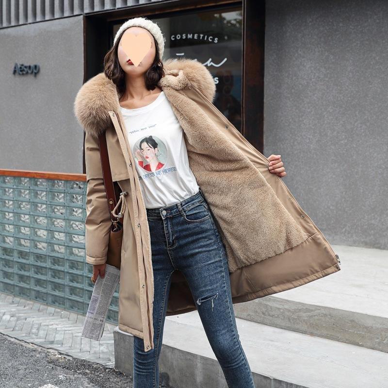 

Женская зимняя куртка средней длины из бархата и толстого хлопка в корейском стиле - большой размер 6XL хаки