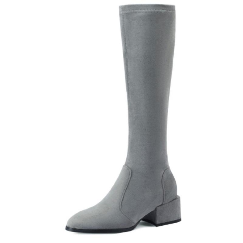 

Black Gray Knee High Boots Women s Winter Shoes New 2024 Soft Elastic Flock Boots Female Large Size 45 Footwear Comfortable 39 сірий колір