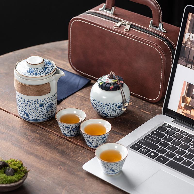 Wrapped lotus Ru kiln opening high-end travel tea set outdoor portable light luxury business commemorative gifts
