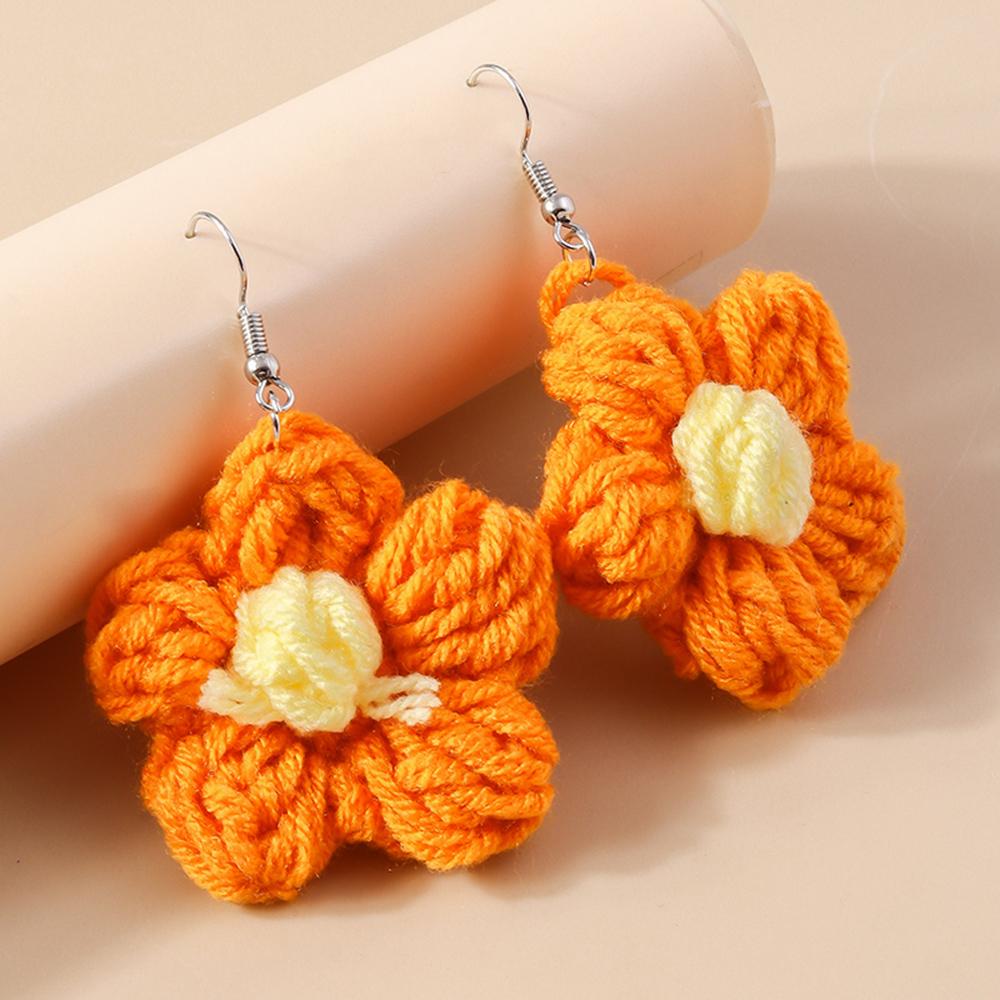 Fashion Handmade Knitted Sunflower Earrings for Women Girls Flower Dangle Drop Earrings Party Holiday Jewelry Gifts