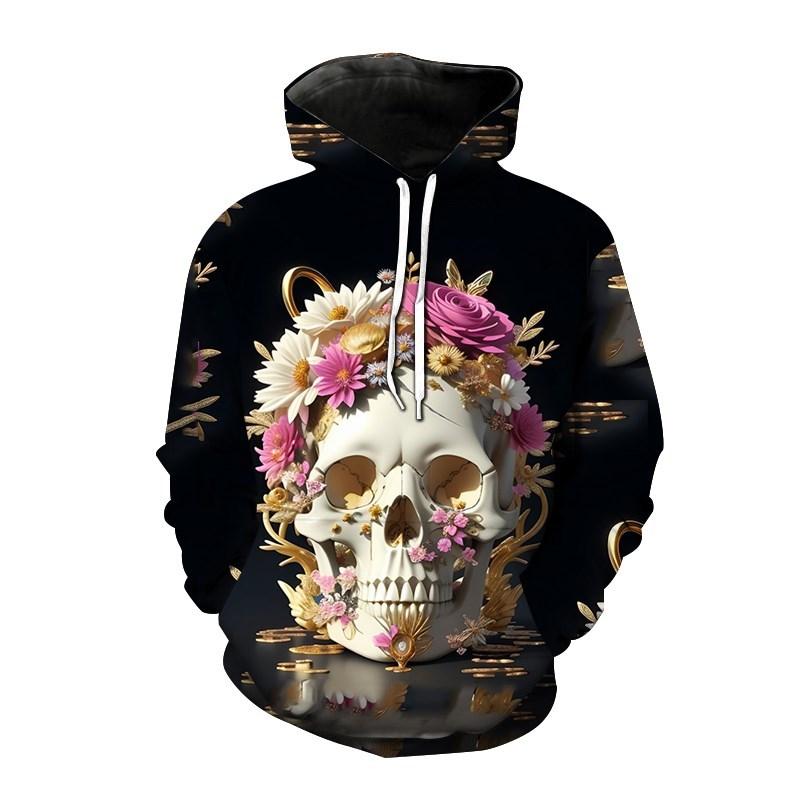 Fashion Autumn Skull Head Flower 3D Print Hoodies Men Women Casual Sweatshirts Oversized Hoodie Pullovers Tracksuit Clothing