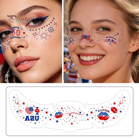 Holiday Tattoo Stickers Waterproof Freckle Tattoos Stickers, USA Flag Face for Independence Safe Skin Decals Day, Patriotic Temporary Body Art