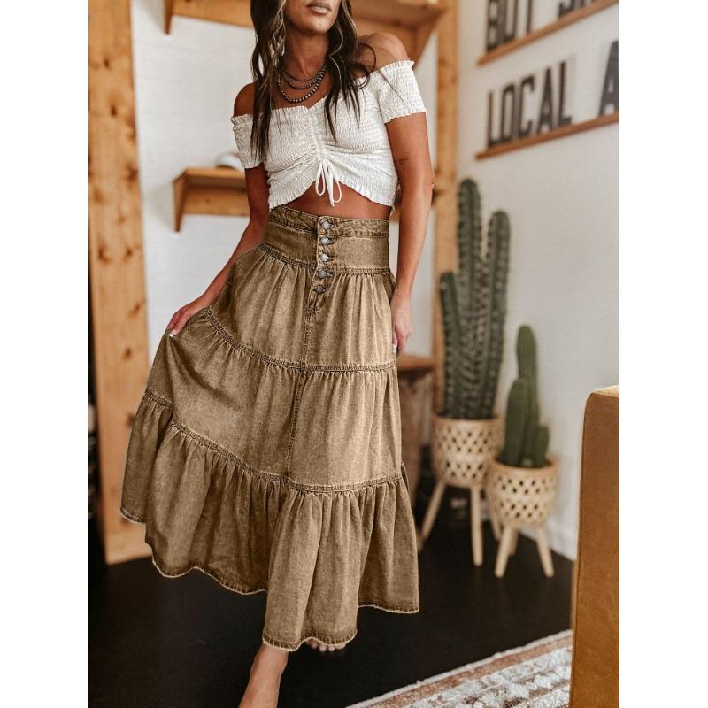 VEZFAA Women's Vintage Bohemia Casual Summer Spring Skirts
