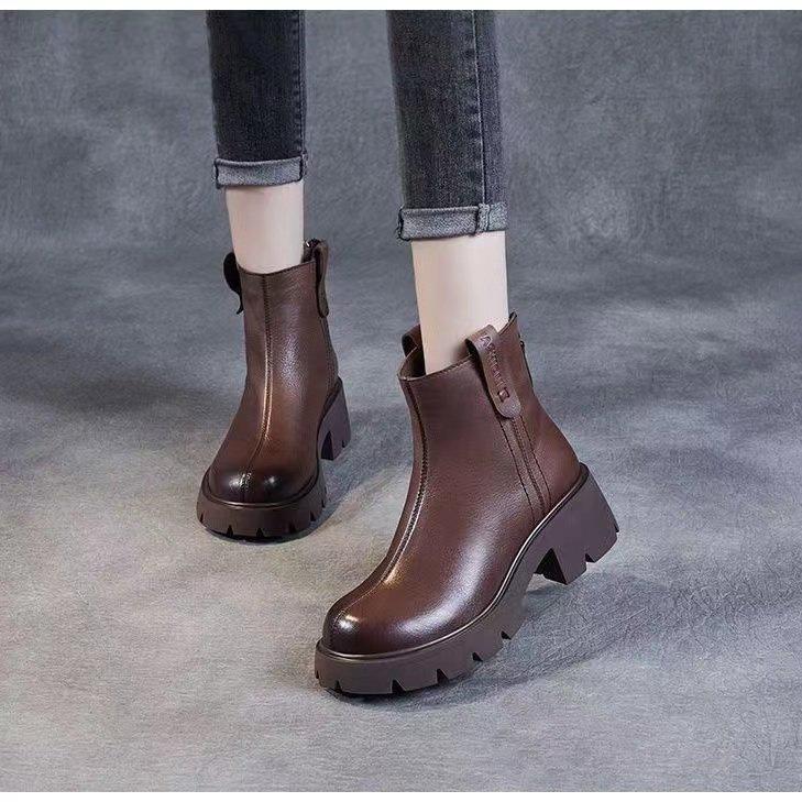 Platform Martin Boots Women's 2025 Autumn and Winter New Chelsea Soft Leather Short Boots Fashionable Retro Versatile British Small Leather Boots
