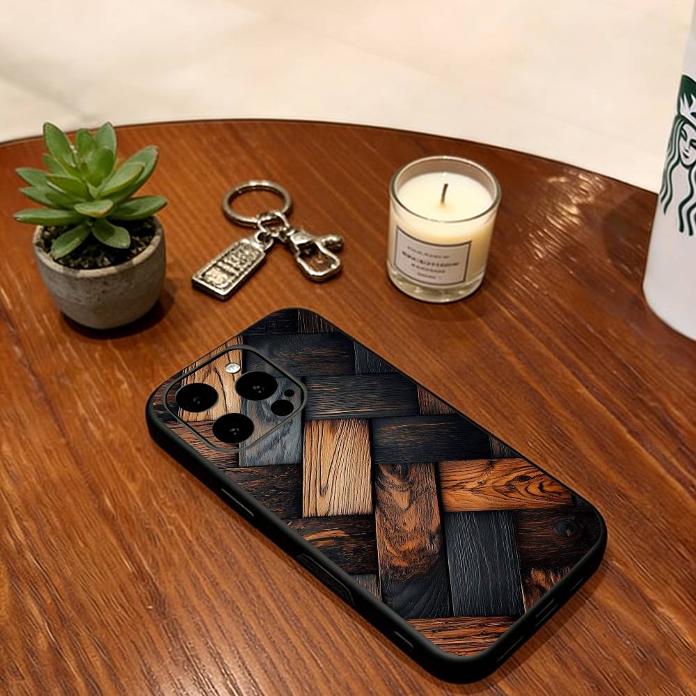 Luxury Vintage Wood Phone Case For iPhone 17,16,15,14,13,12,11 Plus,Pro Max,XS,Soft Silicone Black Cover