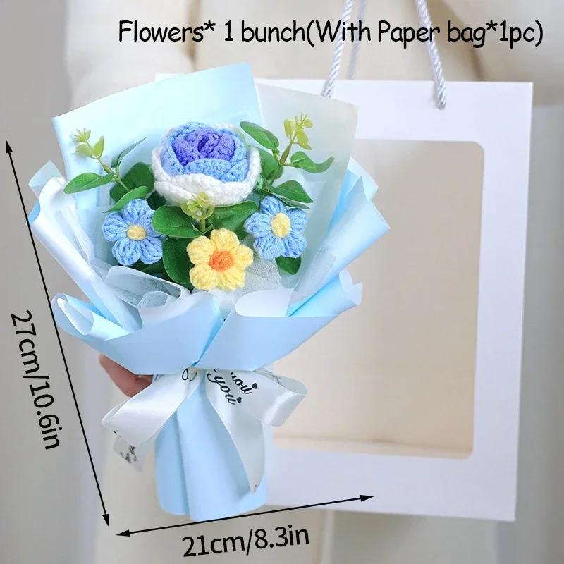 Crochet Flowers Bouquet Rose Hand-Knitted Graduation Flowers Bouquet Wedding Party Decoration Birthday Graduation Gifts